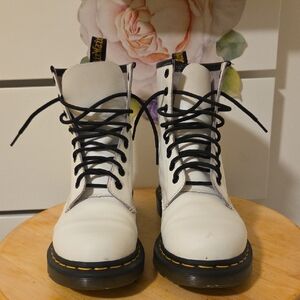 Dr. Martens White Combat Boots with Black Laces